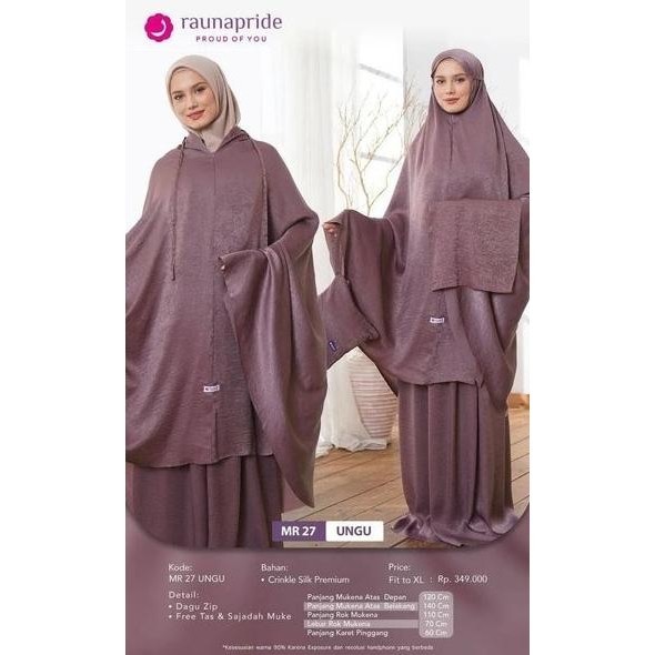 Mukena Wanita Dewasa Mr-27 By Rauna Bahan Crinkle Silk Premium Warna Wiwitcici