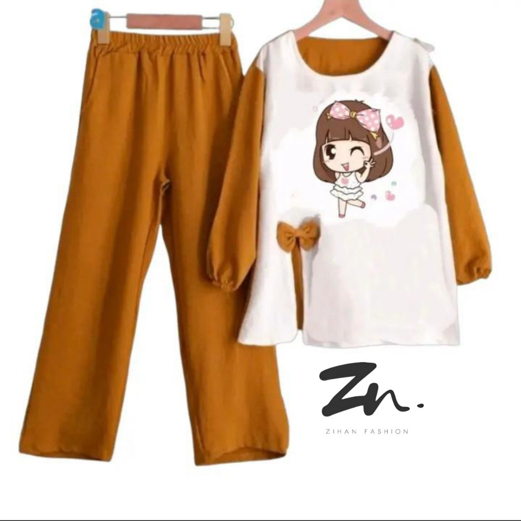 Setelan Anak Perempuan 2024 4 5 Thn  12 Tahun Pakaian Karakter Sett Main Celana Kecil Blouse Atasan 