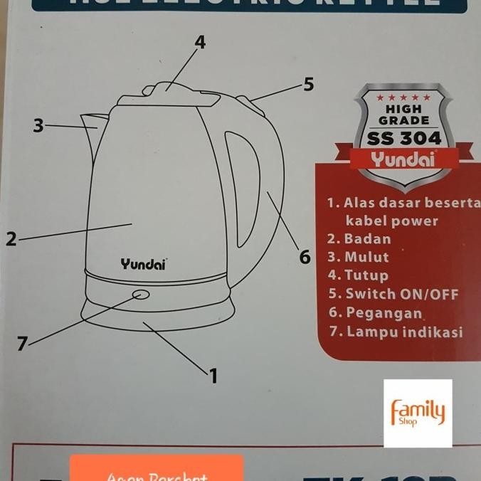 BEST SELLER  YUNDAI TEKO LISTRIK / ELECTRIC KETTLE STAINLESS 1,8 L TERLARIS