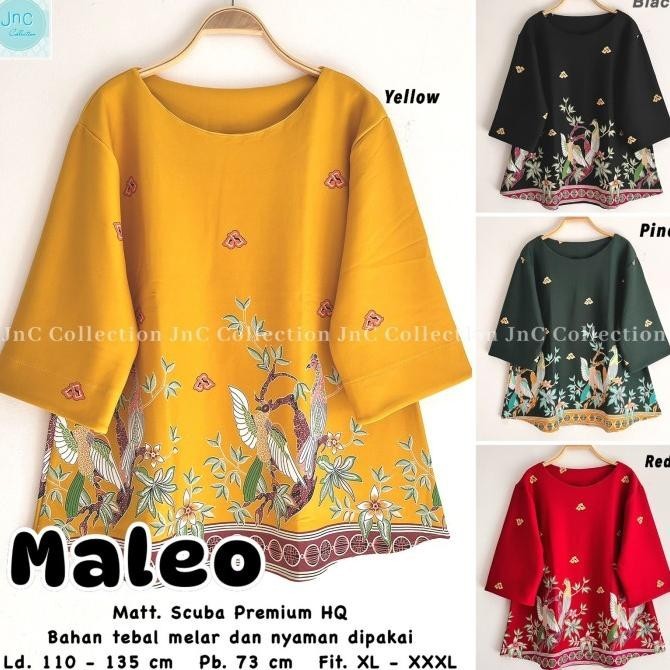 Blouse Atasan Scuba Jumbo Wanita Motif- Maleo Top