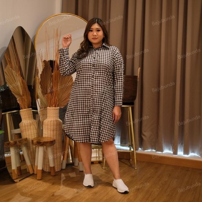 Jumbo Tunik Katun Wanita Motif Kotak Fit Ld 120