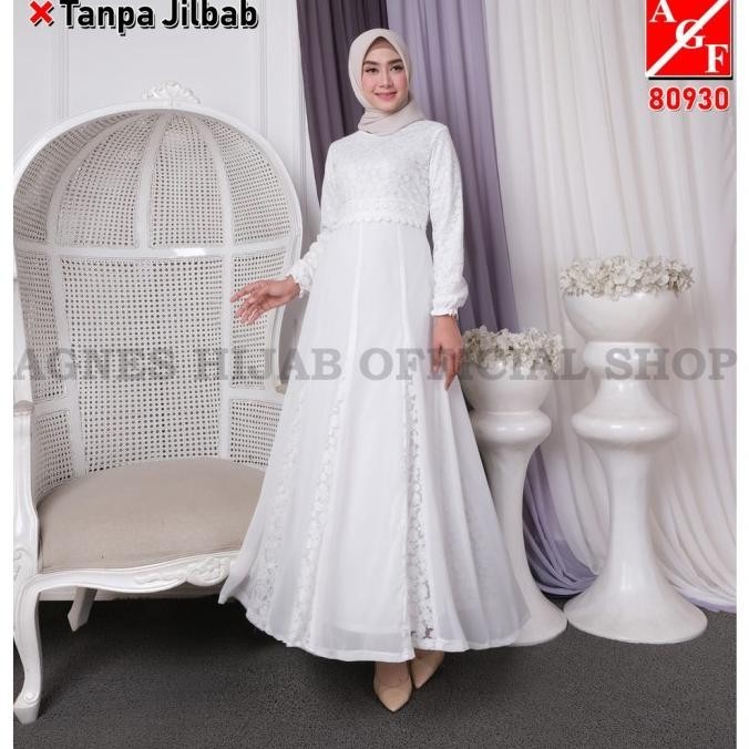 Baju Gamis Putih Wanita Brukat Syari Putih Lebaran Baju Umroh 80930