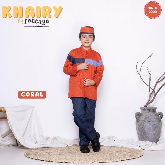 Baju Set Koko Anak Laki-Laki Khairy By Fattaya Premium Coral Berkualitas Ready
