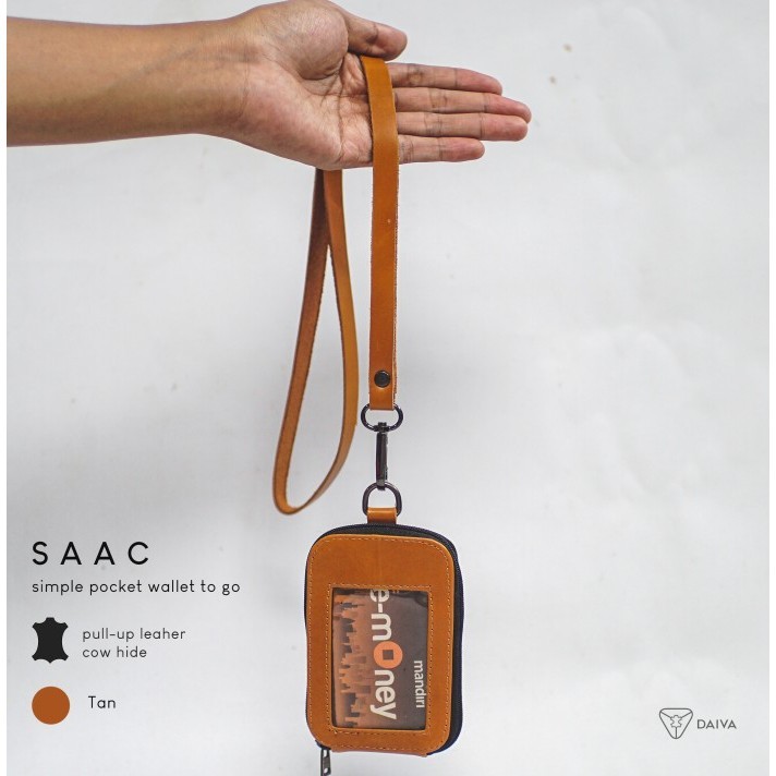 

TERMURAH - Dompet gantung id card kulit Saac Tan
