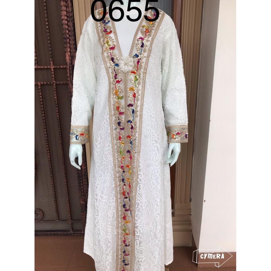 Gamis Alexuez Full Brukat Bros Putih Tulang Burkat Premium Gamis