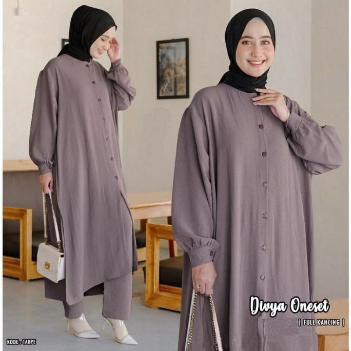 Setelan Wanita Jumbo Terbaru Kekinian Baju Muslim Tunik Celana One