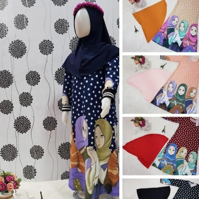 Gamis Missbee Printing Anak / Gamis Anak / Gamis Import + Jilbab