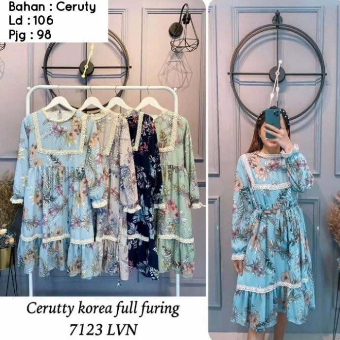 Tunik Mosca Ceruty Renda Korea Baju Atasan Muslim Wanita Motif Bunga