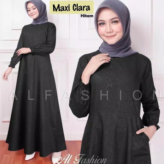 Clara - Gamis Dress Syari Polos Busui Jumbo Xl Kondangan Warna Hitam