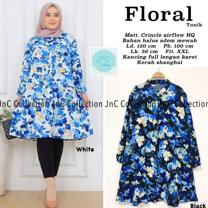 Tunik Jumbo Terbaru Kekinian Motif Bunga Ld 120- Floral Tunik