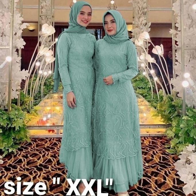 Gamis Genta Mint Xxl Dress Pesta Brukat Tile Cantik Murah Gera Atv