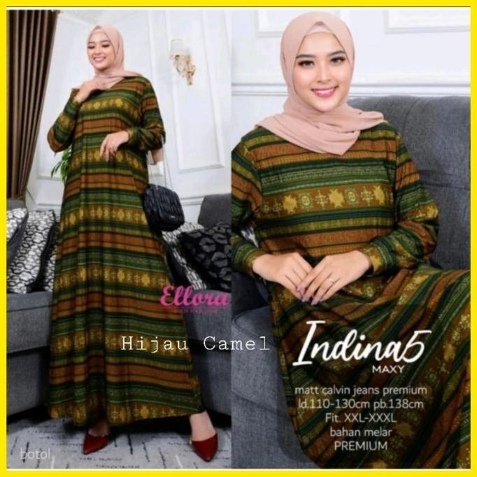 Gamis Batik Jumbo Kaos Calvin Jeans Tebal Dress Batik Wanita Muslim