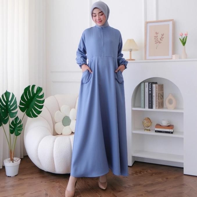 Dress Gamis Wulan Busui Jumbo Xl Warna Polos Biru Muda