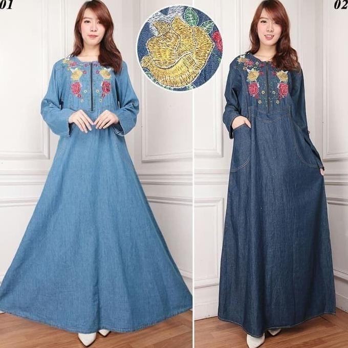 Dress Wanita Blouse Maxy Tunik Gamis Maxi Jeans Jumbo Big Size Blue