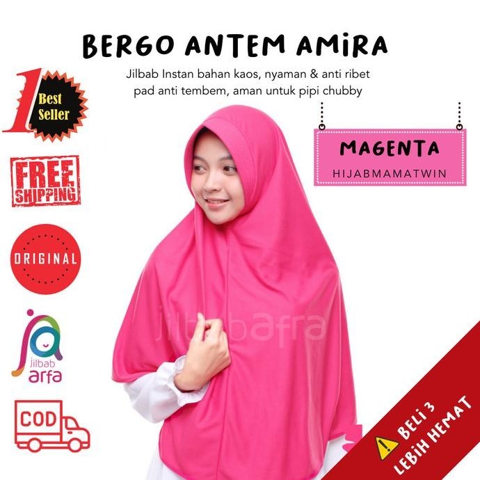 Jilbab Amira Magenta - Jilbab Arfa - Bergo Pink Fanta Pet Antem Lucu