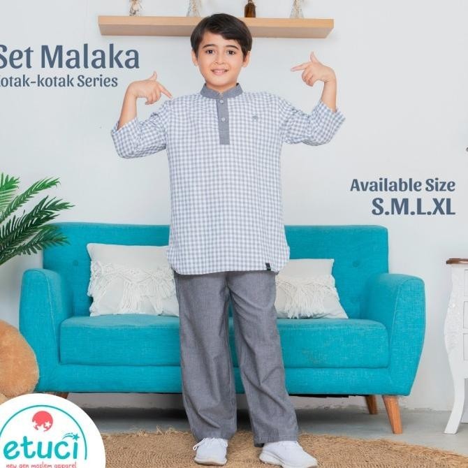 Baju Koko Anak Laki Laki Setelan Muslim Set Malaka Kotak Kotak Series