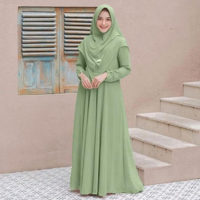 Gamis Dress Syari Wanita Muslim Busui Jumbo Free Hijab Hijau Ijo Mint