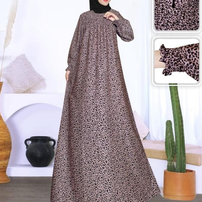 Gamis Wanita Murah/Muslim/Smock Macan Tutul