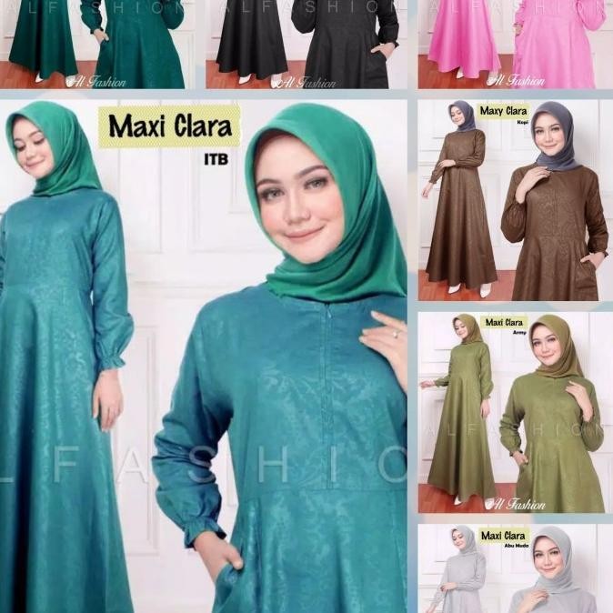 Gamis Katun Busui Polos Emboss L / Xl Jumbo Clara Warna Hijau Army