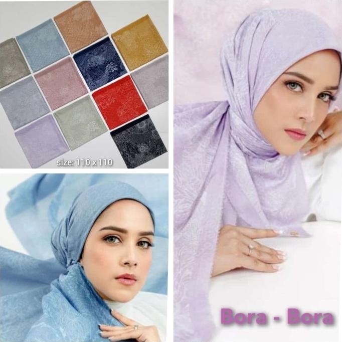 Hijab Kerudung Segiempat Motif Ungu Muda Lilac Voal Premium Lacercut