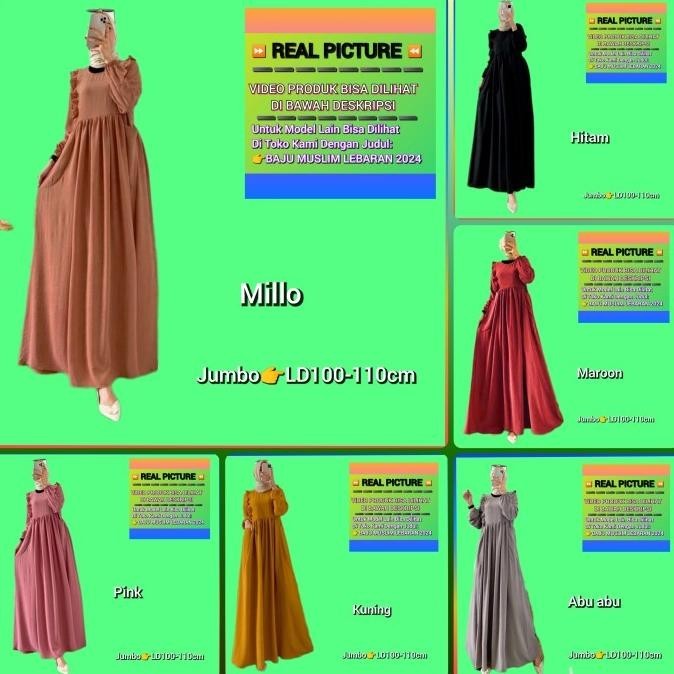 Baju Gamis Jumbo Wanita Lamira Ld100-110 Dress Muslim Maxi Hijau Sage