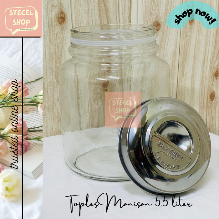Toples Kedap Udara Bening Bulat Kaca / Toples Kerupuk 5500ml / manise