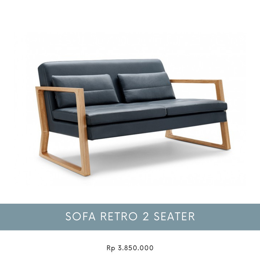Sofa Retro Minimalis Jati Kain Oscar Jepara 2 Seater Panjang 155 cm