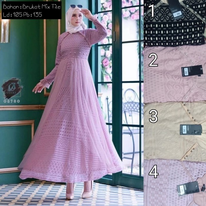 Gamis Pesta Ozias Full Brukat Tile Slendang Gamis Brokat Premium Mewah TerlarisR33A
