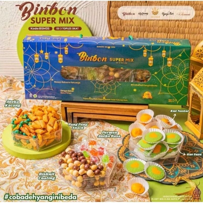 

MJS Binbon Top Tri - Binbon Super Mix - Paketan kue lebaran isi 3 toples