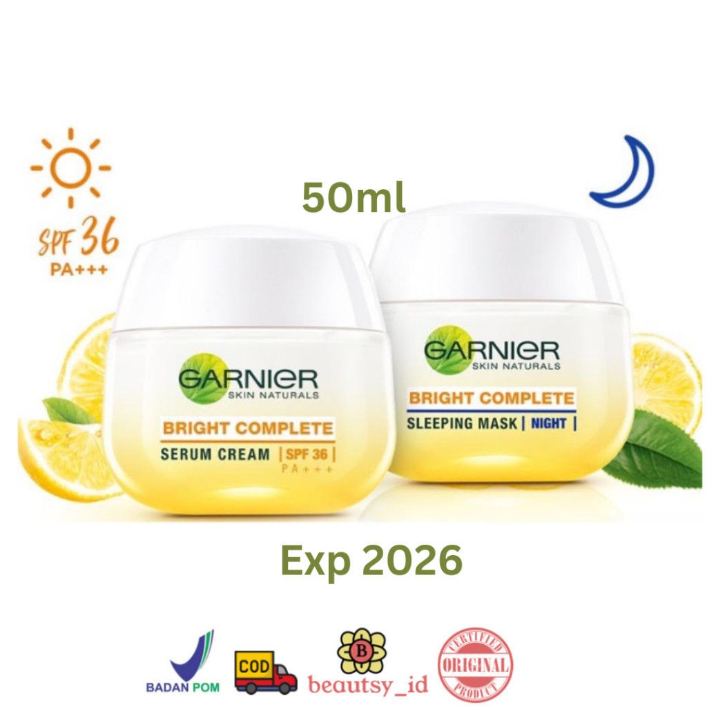 Garnier Light Bright Complete Day Night Cream Serum 50 Ml - Krim Siang Malam Whitening White Speed