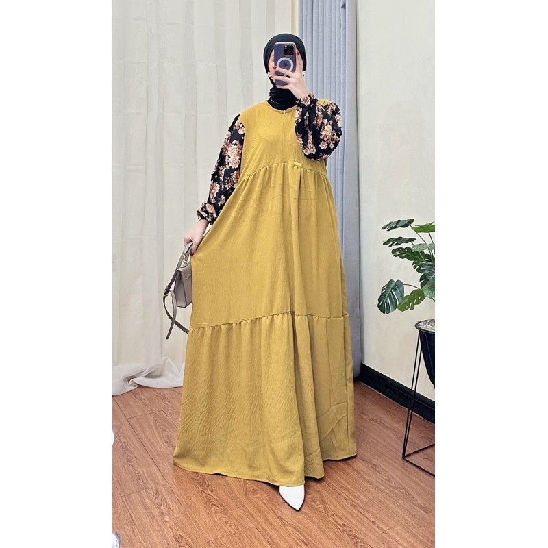 Dress rempel bahan voxy motif / Dress busui