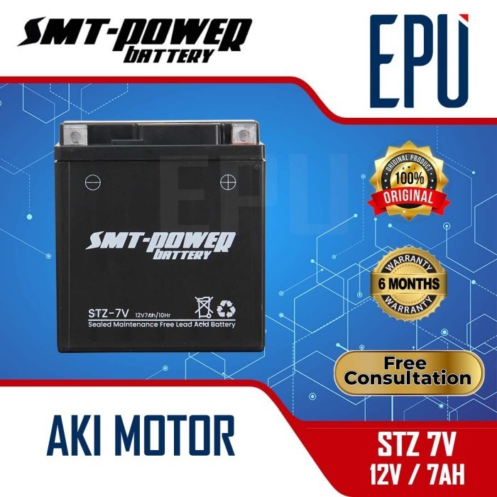 Aki Motor SMT Power 12V 7AH STZ 7V Baterai Motor Aki Kering Accu Motor