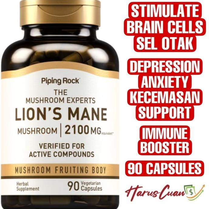 Piping Rock Lion's Mane 2100 mg 90 Capsules Brain Otak Stress Relief