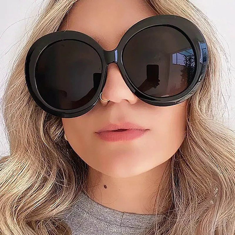 Kacamata Hitam Bulat Besar Uniseks, Kacamata Hitam Retro Mode Baru 2024 Ukuran Besar Vintage Gradien