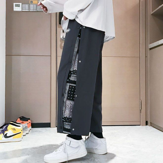 Celana Kasual Trendi Gaya Hong Kong, Celana Kaki Lebar Lurus Longgar Gaya Korea