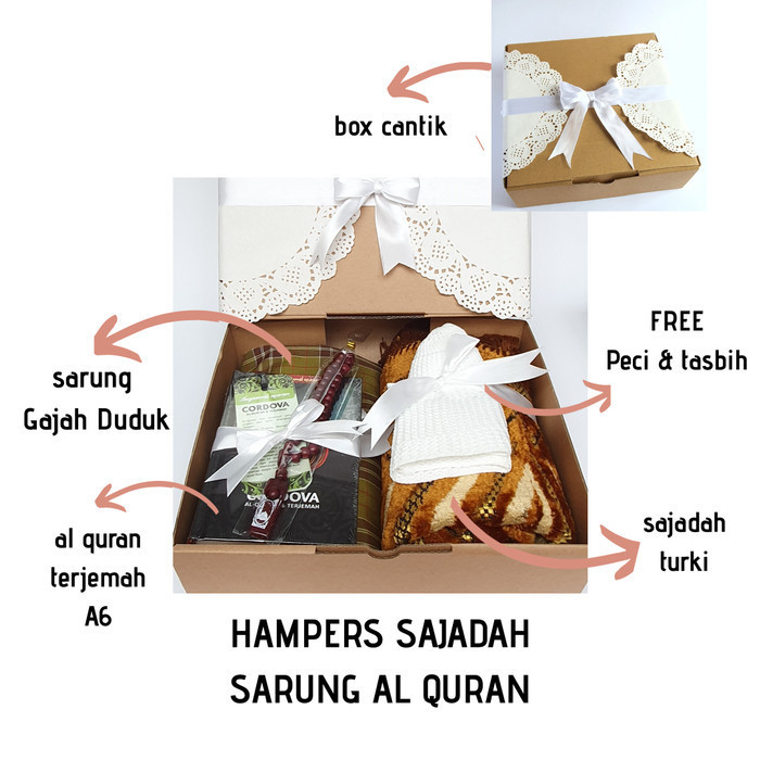 

Hampers Kado Cowok Sajadah Sarung Al Quran Free Tasbih & Box Eksklusif