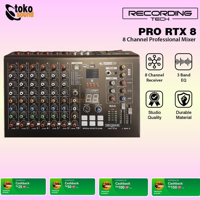 Ready Recording Tech Pro Rtx8 - 8 Channel Professional Audio Mixer Pengiriman Cepat