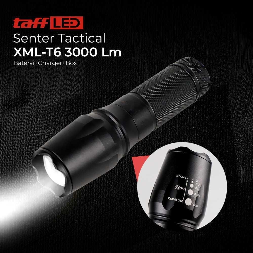 TaffLED Senter Tactical XML-T6 3000 lm Baterai+Charger+Box - E97