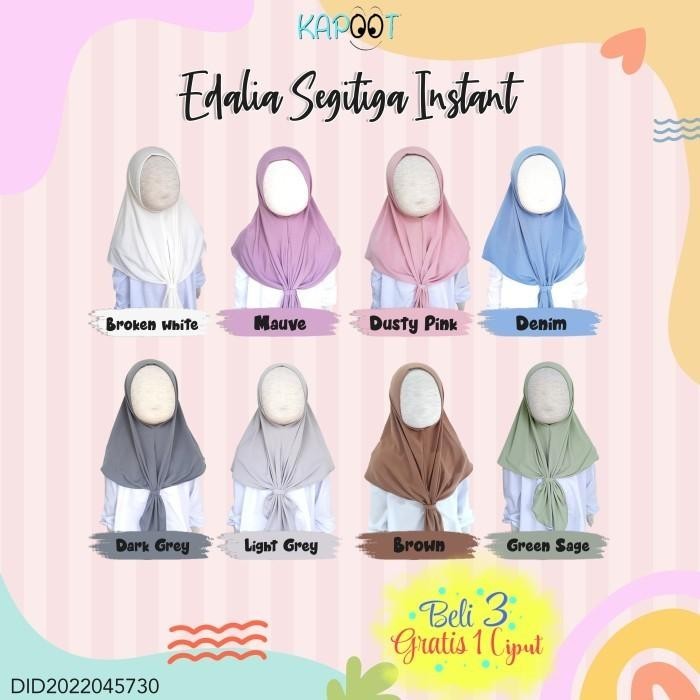 Jilbab Anak Segitiga Instant Series Edalia Jersey Ity Korea 2-12Y Ori
