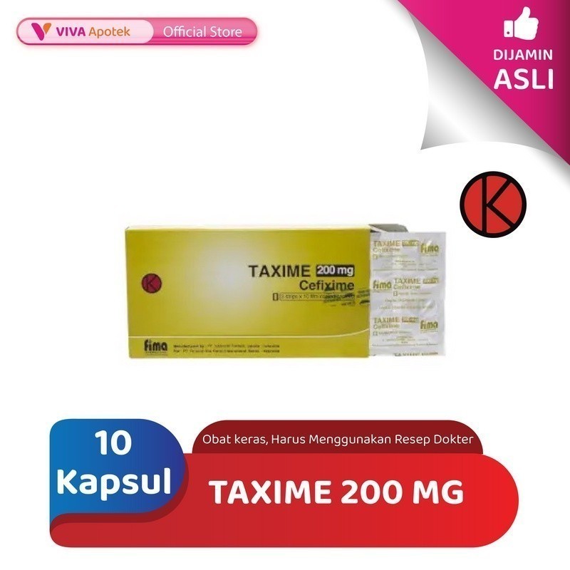 Taxime 200 mg / Cefixime / Antibiotik / Infeksi Bakteri (10 Kapsul)
