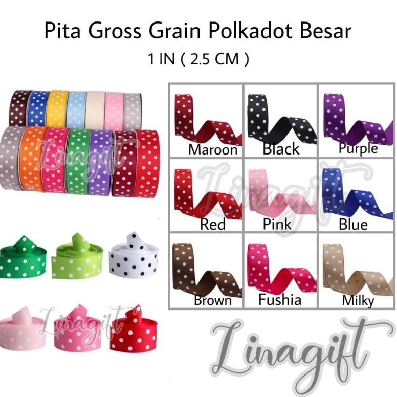 

Flash Sale ( Rol 20 Yard ) Pita Gross Grain Polkadot 1 Inch / 2.5 Cm / 1 In Onde Besar / Grossgrain Hiasan Kado Souvenir Parcel Goodie Bag Idul Fitri Parsel Snack Dekor Dekorasi Kado Cod