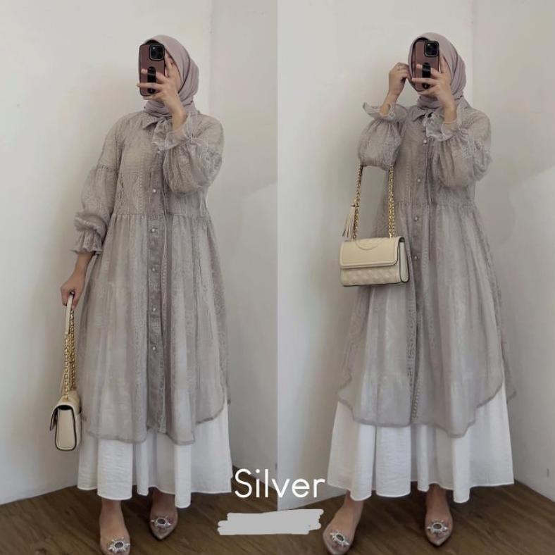 Termurah Outer Long Outer Cardigan  Brukat Renda Lace Malika Import Premium Murah Sale