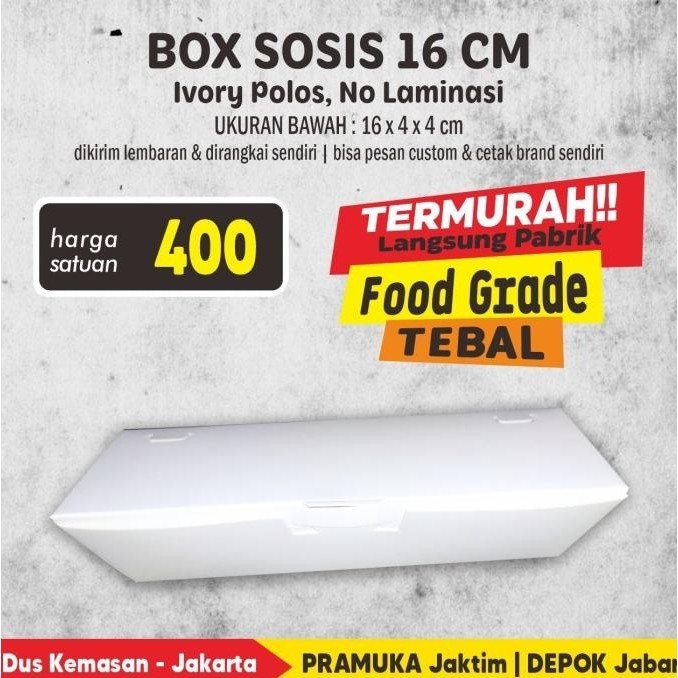 

,,,,,,,] Box Sosis Bakar POLOS 16x4x4 cm Foodgrade Tidak anti Minyak