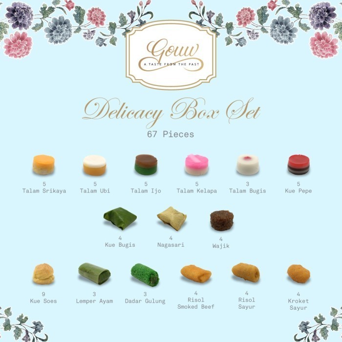 

TERLENGKAP Gouw Delicacy Box Set of 67pcs - Kue Tampah & Jajanan Pasar Premium