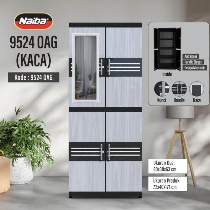 NAIBA 9524 / 9504 - LEMARI PAKAIAN PLASTIK NAIBA FIT JUMBO KACA MIROR NURULSSTORE22