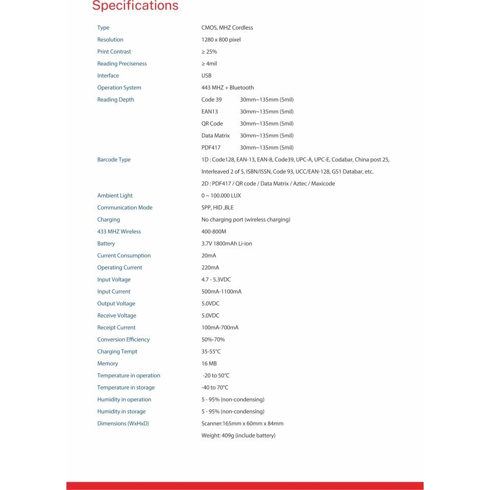 Scanner Barcode Kassen Rf-2800 1D & 2D Wireless Handheld Industrial