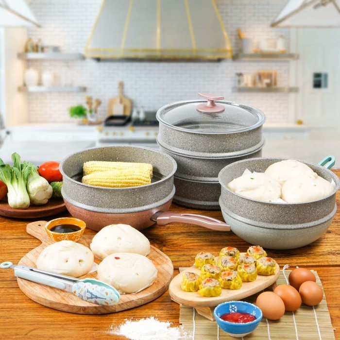 Pero Bundling Wok Pan 24 Cm + Glass Lid & Steamer / Wajan Anti Lengket