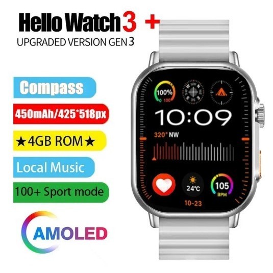Iwo Hello Watch 3 Plus Ultra Smartwatch Amoled 2.04 Inch Music 4Gb