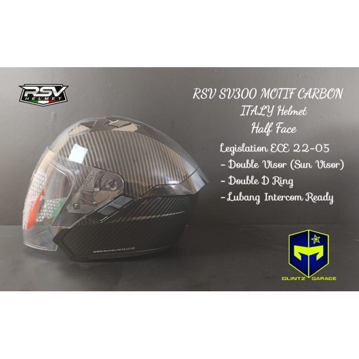 Rsv Sv300 Carbon Gloss Double Visor Helm Half Face Original Rsv