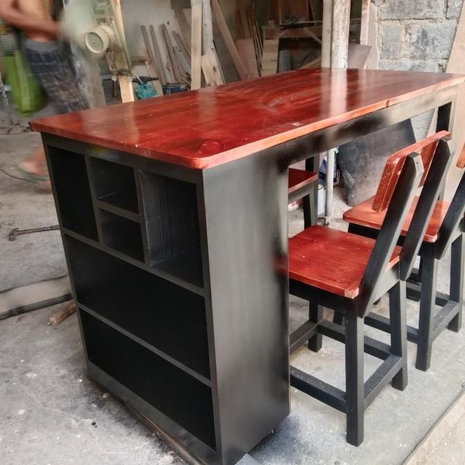 Meja Makan 3Susun Rak Kaki Hitam Atas Warna Dark Brown Geraldistore